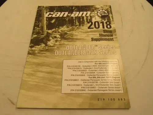 2018 CAN-AM OUTLANDER MAX SHOP MANUAL SUPPLEMENT/ PART# 219100883