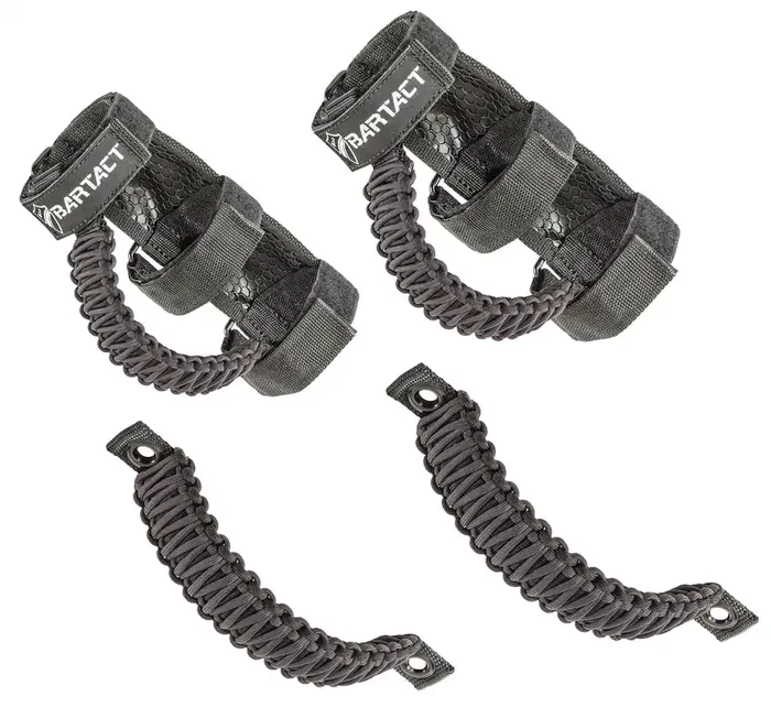 Bartact Paracord Front & Rear Roll Bar Grab Handles in Black for 07-18 Jeep Wrangler Unlimited JK