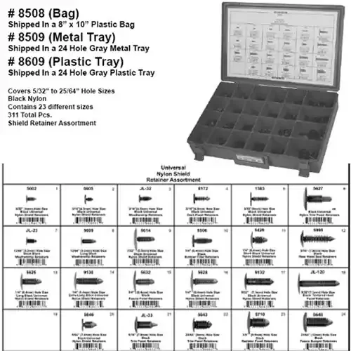 Disco Automotive Universal Shield Retainer Assortment in Metal Tray