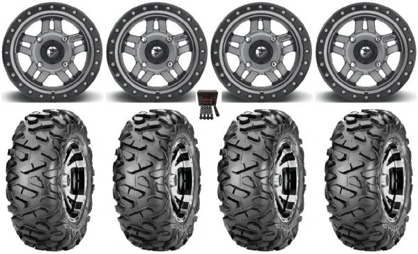 Fuel Anza Gunmetal 14″ Wheels 28″ BigHorn Tires Polaris Sportsman / RZR / Ranger