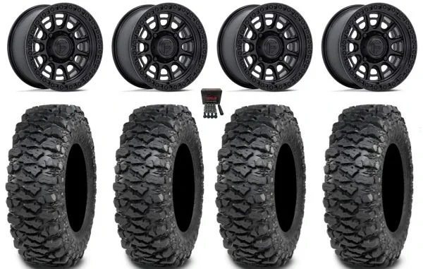 Fuel Cycle 15″ Wheels Black +10mm 32″ Savage XT Tires Kawasaki Mule Pro FXT KRX / Yamaha Wolverine RMAX / YXZ 2019+