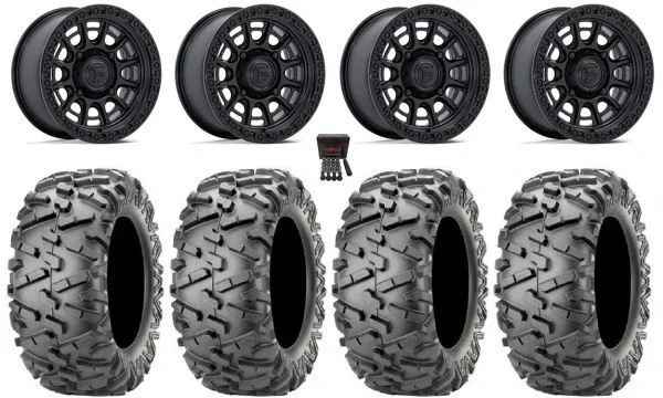 Fuel Cycle 15″ Wheels Black +38mm 30″ BigHorn 2.0 Tires Kawasaki Teryx Mule