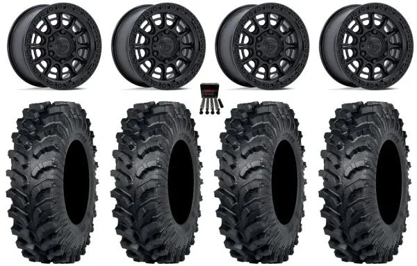 Fuel Cycle 15″ Wheels Black +38mm 30″ MT911 Tires Can-Am Maverick R