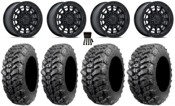 Fuel Cycle 15″ Wheels Black +38mm 32″ Sniper 920 Tires Can-Am Maverick R