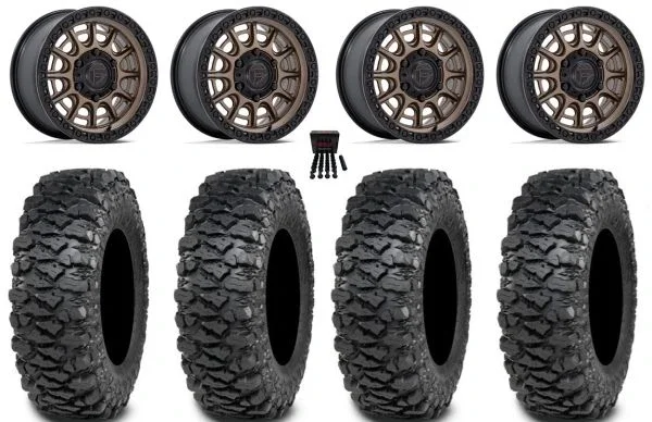 Fuel Cycle 15″ Wheels Bronze +38mm 32″ Savage XT Tires Can-Am Maverick R