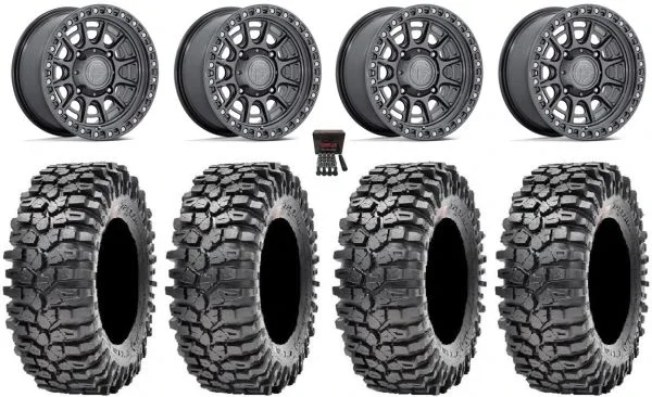 Fuel Cycle 15″ Wheels Gunmetal +38mm 35″ Roxxzilla Tires Polaris Sportsman / RZR / Ranger