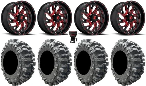 Fuel Kompressor Red 20″ Wheels 33″ Bogger Tires Polaris Sportsman / RZR / Ranger