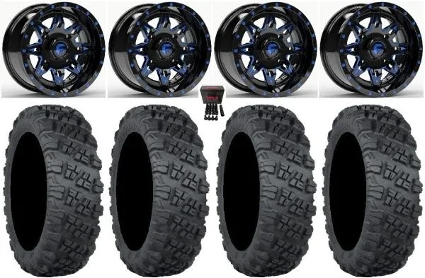 Fuel Lethal 15″ Wheels Blue 32″ Versa Cross V3 Tires Kawasaki Teryx Mule