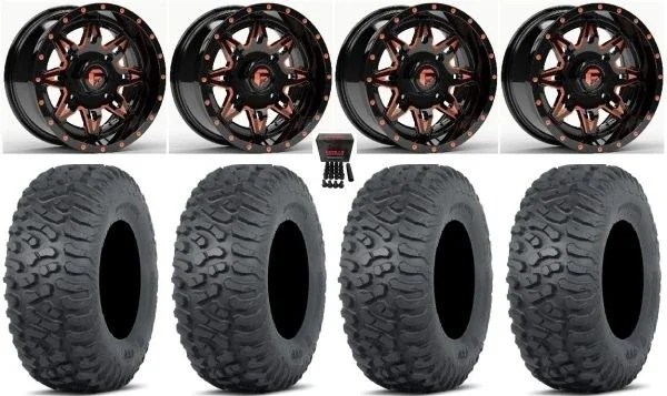 Fuel Lethal 15″ Wheels Orange 32″ Terra Hook Tires Kawasaki Mule Pro FXT KRX / Yamaha Wolverine RMAX / YXZ 2019+