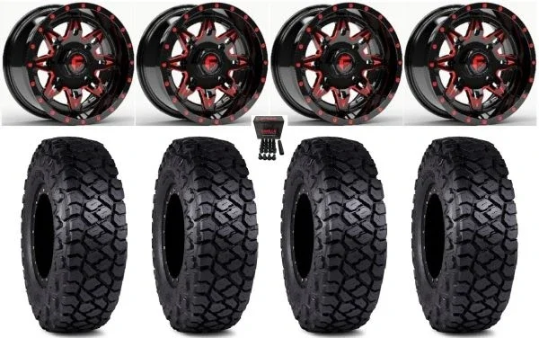 Fuel Lethal 15″ Wheels Red 35″ Intersect Tires Kawasaki Teryx Mule