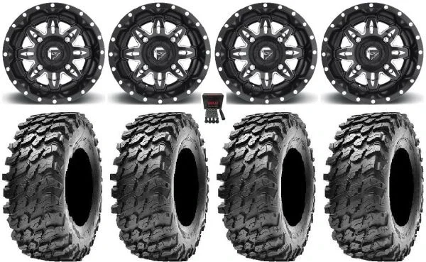 Fuel Lethal Black 15″ Wheels 30″ Rampage Tires Kawasaki Mule Pro FXT KRX / Yamaha Wolverine RMAX / YXZ 2019+