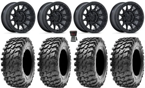 Fuel Piston 15″ Wheels Black +38mm 30″ Rampage Tires Polaris RZR Turbo R & Pro R Ranger 1500 Xpedition