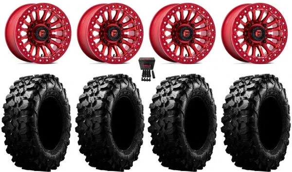 Fuel Rincon Bdlk 15″ Wheels Red 31″ Carnivore Tires Kawasaki Mule Pro FXT KRX / Yamaha Wolverine RMAX / YXZ 2019+