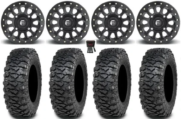 Fuel Vector Beadlock 15″ Wheels Bk 30″ Savage XT Tires Kawasaki Mule Pro FXT KRX / Yamaha Wolverine RMAX / YXZ 2019+