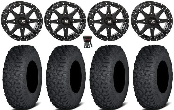 High Lifter HL10 14″ Wheels Black 28″ Coyote Tires Honda Rincon Yamaha Rhino Kawasaki BruteForce Suzuki KingQuad
