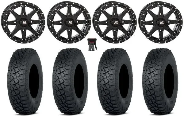 High Lifter HL10 14″ Wheels Black 30″ Tenacity XNR Tires Honda Rincon Yamaha Rhino Kawasaki Brute Force Suzuki KingQuad