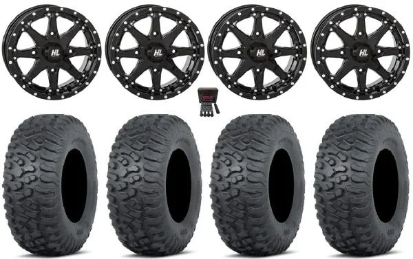 High Lifter HL10 14″ Wheels Black 30″ Terra Hook Tires Yamaha Viking Wolverine YXZ1000R CFMoto ZForce 950 UForce 1000