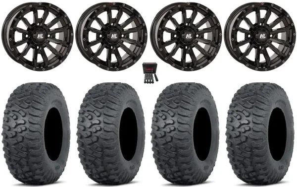 High Lifter HL21 14″ Wheels Black 32″ Terra Hook Tires Kawasaki Teryx Mule