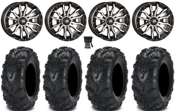 High Lifter HL21 14″ Wheels Machined 27″ Mud Lite II Tires Kawasaki Mule Pro FXT KRX / Yamaha Wolverine RMAX / YXZ 2019+