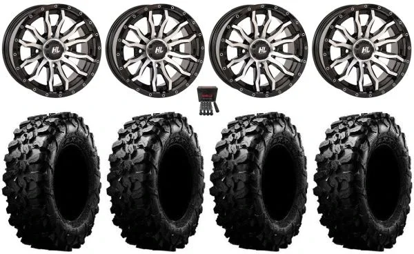 High Lifter HL21 14″ Wheels Machined 28″ Carnivore Tires Can-Am Commander Maverick Renegade Outlander Defender