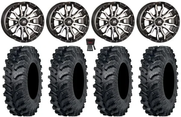 High Lifter HL21 14″ Wheels Machined 28″ MT911 Tires Kawasaki Teryx Mule