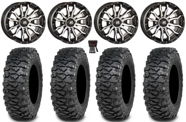High Lifter HL21 14″ Wheels Machined 30″ Savage XT Tires Can-Am Commander Maverick Renegade Outlander Defender
