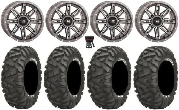 High Lifter HL22 14″ Wheels Gunmetal 26″ BigHorn Tires Can-Am Commander Maverick Renegade Outlander Defender
