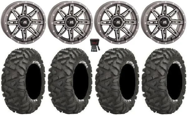 High Lifter HL22 14″ Wheels Gunmetal 28″ BigHorn Tires Can-Am Commander Maverick Renegade Outlander Defender