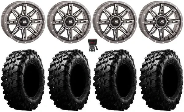 High Lifter HL22 14″ Wheels Gunmetal 28″ Carnivore Tires Sportsman 550 850 1000