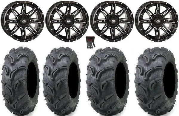 High Lifter HL22 14″ Wheels Machined 28″ Zilla Tires Kawasaki Mule Pro FXT KRX / Yamaha Wolverine RMAX / YXZ 2019+