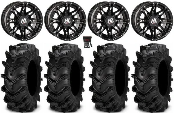 High Lifter HL3 14″ Wheels Black 28″ Cryptid Tires Honda Foreman Rancher SRA