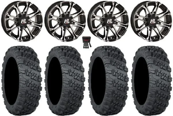 High Lifter HL3 14″ Wheels Machined 28″ Versa Cross V3 Tires Kawasaki Teryx Mule
