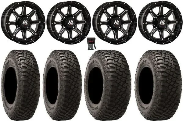 High Lifter HL4 14″ Wheels Machined 29″ BFG KM3 Tires Can-Am Maverick X3 / Honda Pioneer 1000 / Talon