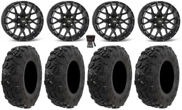 ITP Hurricane 12″ Wheels Black 26″ Harvester Tires Honda Foreman Rancher SRA