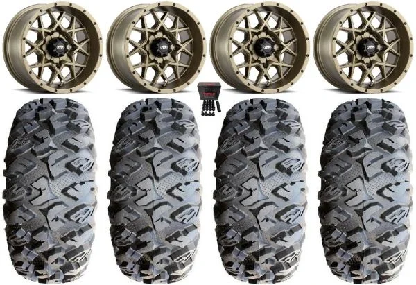 ITP Hurricane 14″ Wheels Bronze 27″ MotoClaw Tires Can-Am Maverick X3 / Honda Pioneer 1000 / Talon