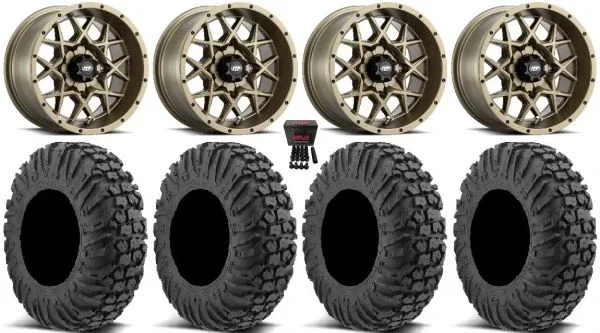 ITP Hurricane 14″ Wheels Bronze 27″ MotoVator Tires Can-Am Commander Maverick Renegade Outlander Defender