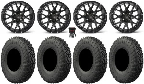 ITP Hurricane 15″ Wheels Black 35″ Gripper T/R/K Tires Yamaha Viking Wolverine YXZ1000R
