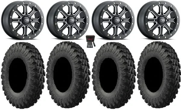 ITP Inertia Bdlk 14″ Wheels Bk +40mm 30″ MotoRally Tires Kawasaki Mule Pro FXT KRX / Yamaha Wolverine RMAX / YXZ 2019+