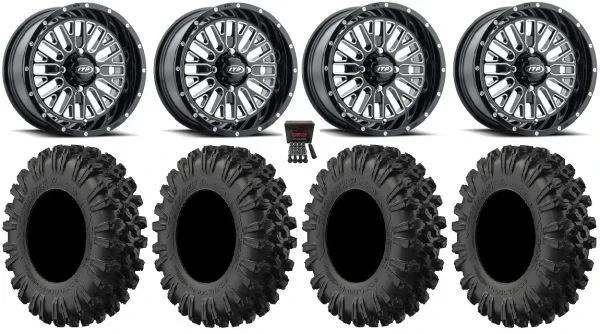 ITP Momentum 14″ Wheels Milled 28″ MotoRavage XLTires Polaris Sportsman / RZR / Ranger