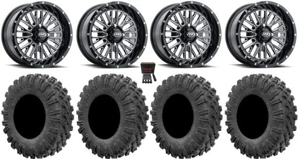 ITP Momentum 18″ Wheels Milled 32″ MotoRavage Tires Kawasaki Mule Pro FXT KRX / Yamaha Wolverine RMAX / YXZ 2019+