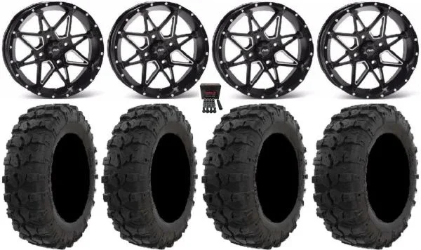 ITP Tornado 14″ Wheels Black 26″ Dual Threat Tires Yamaha Viking Wolverine YXZ1000R CFMoto ZForce 950 UForce 1000