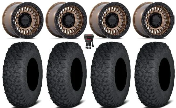 KMC Aztec Beadlock 15″ Wheels Bronze +0mm 32″ Coyote Tires Polaris Sportsman / RZR / Ranger