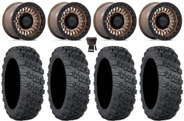 KMC Aztec Beadlock 15″ Wheels Bronze +0mm 33″ Versa Cross V3 Tires Can-Am Maverick X3 / Honda Pioneer 1000 / Talon