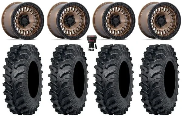 KMC Aztec Beadlock 15″ Wheels Bronze +0mm 34″ MT911 Tires Polaris RZR Turbo R & Pro R Ranger 1500 Xpedition