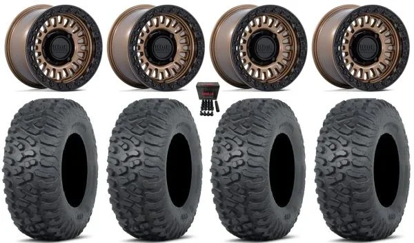 KMC Aztec Beadlock 15″ Wheels Bronze +38mm 32″ Terra Hook Tires Can-Am Maverick X3 / Honda Pioneer 1000 / Talon