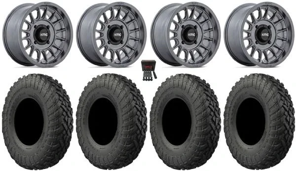 KMC Impact 15″ Wheels Anthracite 35″ Gripper T/R/K Tires Kawasaki Teryx Mule