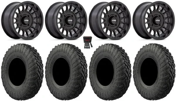 KMC Impact 15″ Wheels Black 35″ Gripper T/R/K Tires Kawasaki Mule Pro FXT KRX / Yamaha Wolverine RMAX / YXZ 2019+