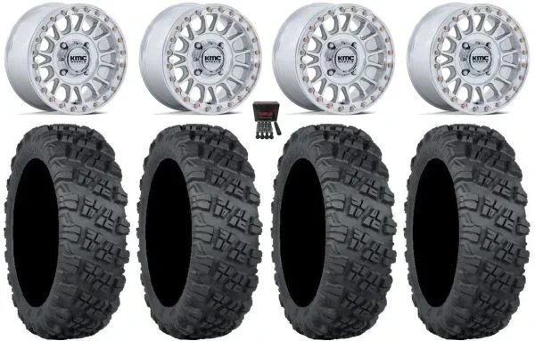 KMC Impact 15″ Wheels Machined +10mm 35″ Versa Cross V3 Tires Can-Am Commander Maverick Renegade Outlander Defender