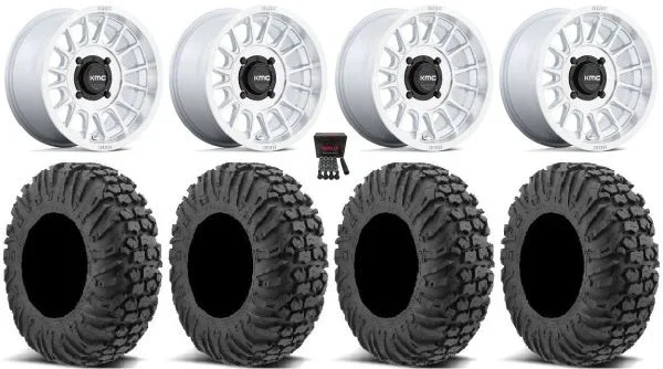 KMC Impact 15″ Wheels Machined 34″ MotoVator Tires Polaris Sportsman / RZR / Ranger