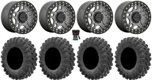KMC Recon Beadlock 15″ Wheels Gunmetal 30″ MotoRavage Tires Kawasaki Teryx Mule